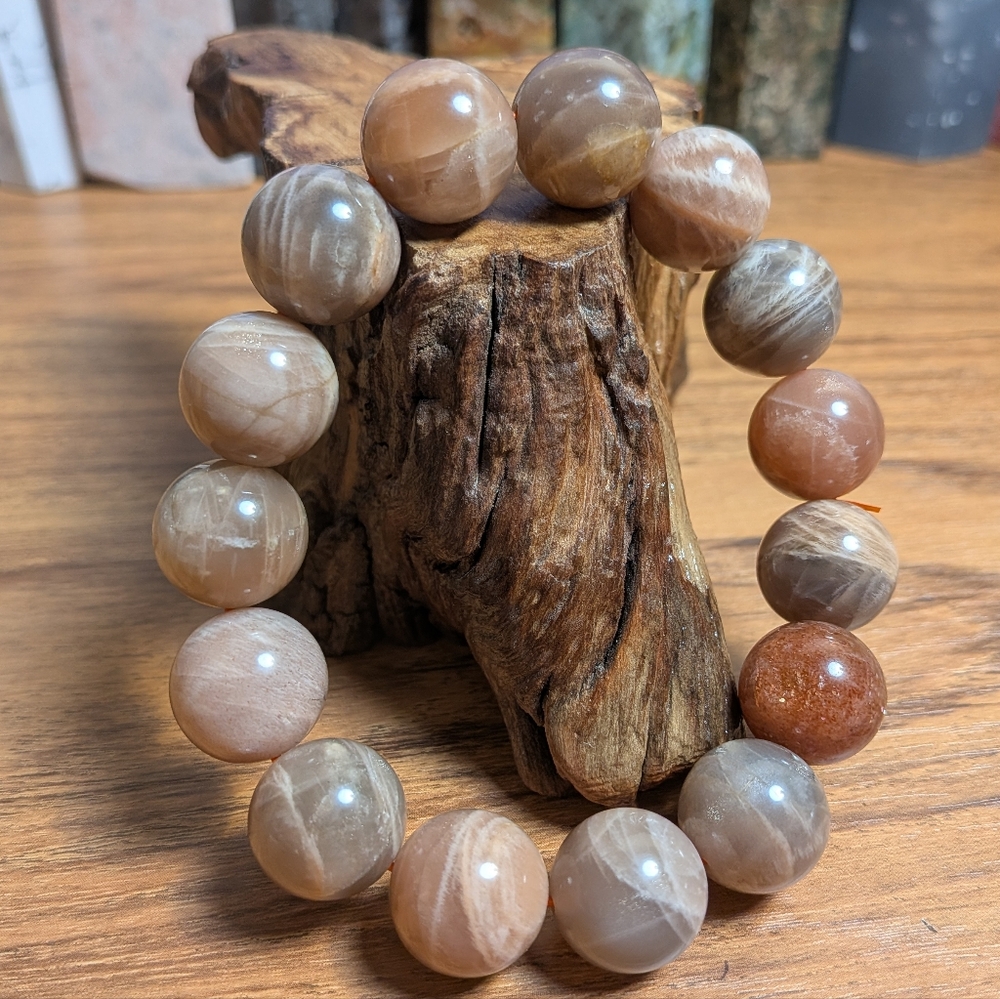 Peach Moonstone 15mm Crystal Bracelet